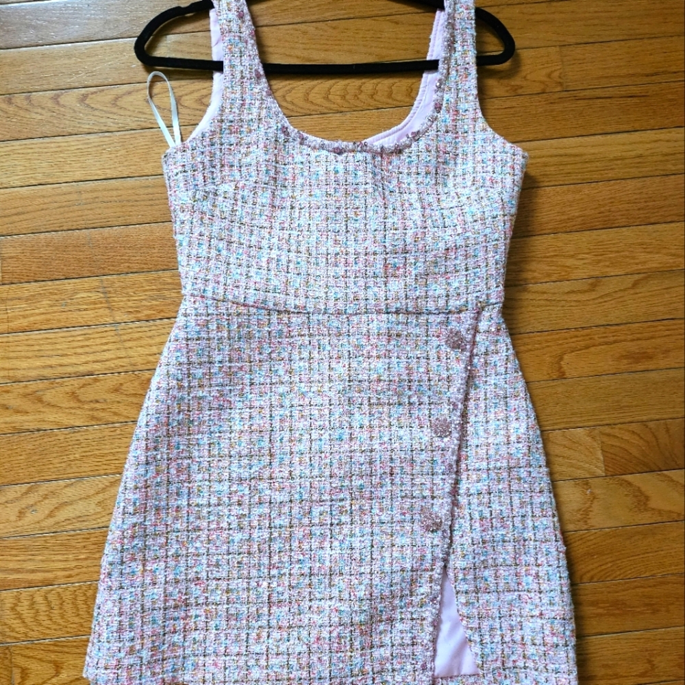 Elegant Pink Tweed Dress